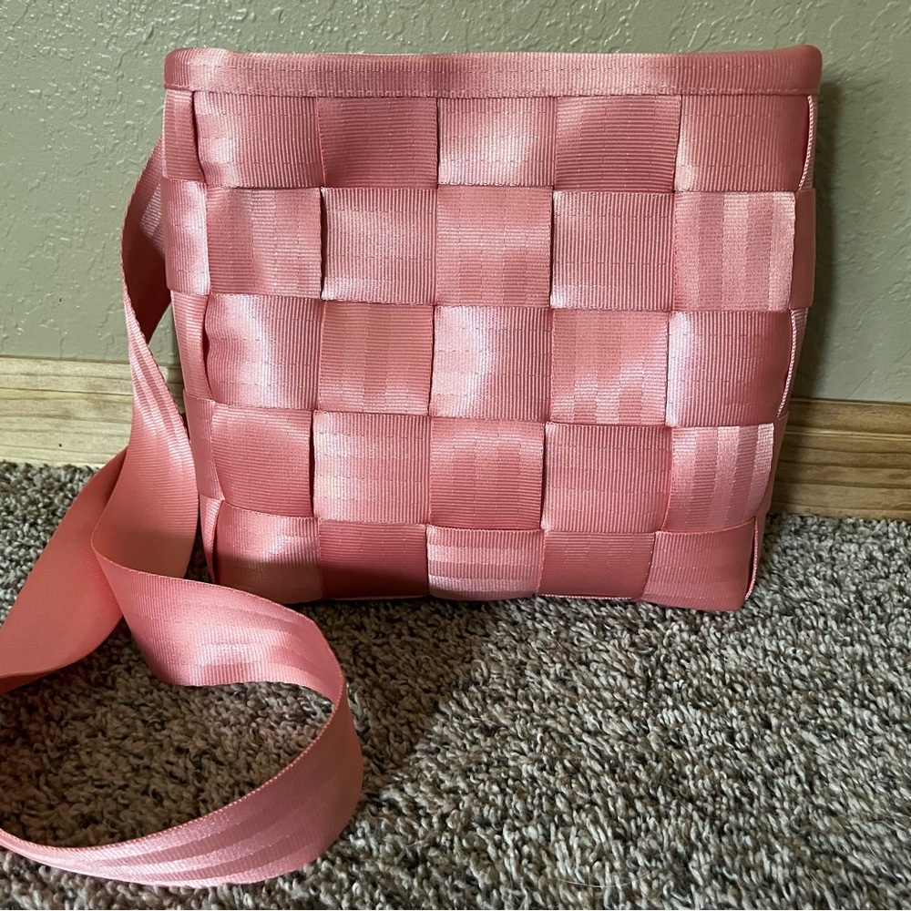 Harveys Pink Crossbody Bag with Woven Design